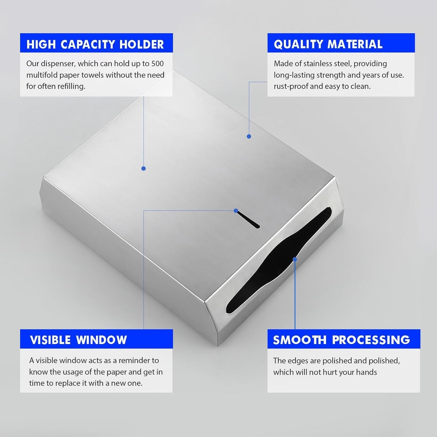 2 Packs Paper Towel Dispenser Wall Mount Commercial, Touchless Hand Towel Dispenser with Lock (Stainless Steel)