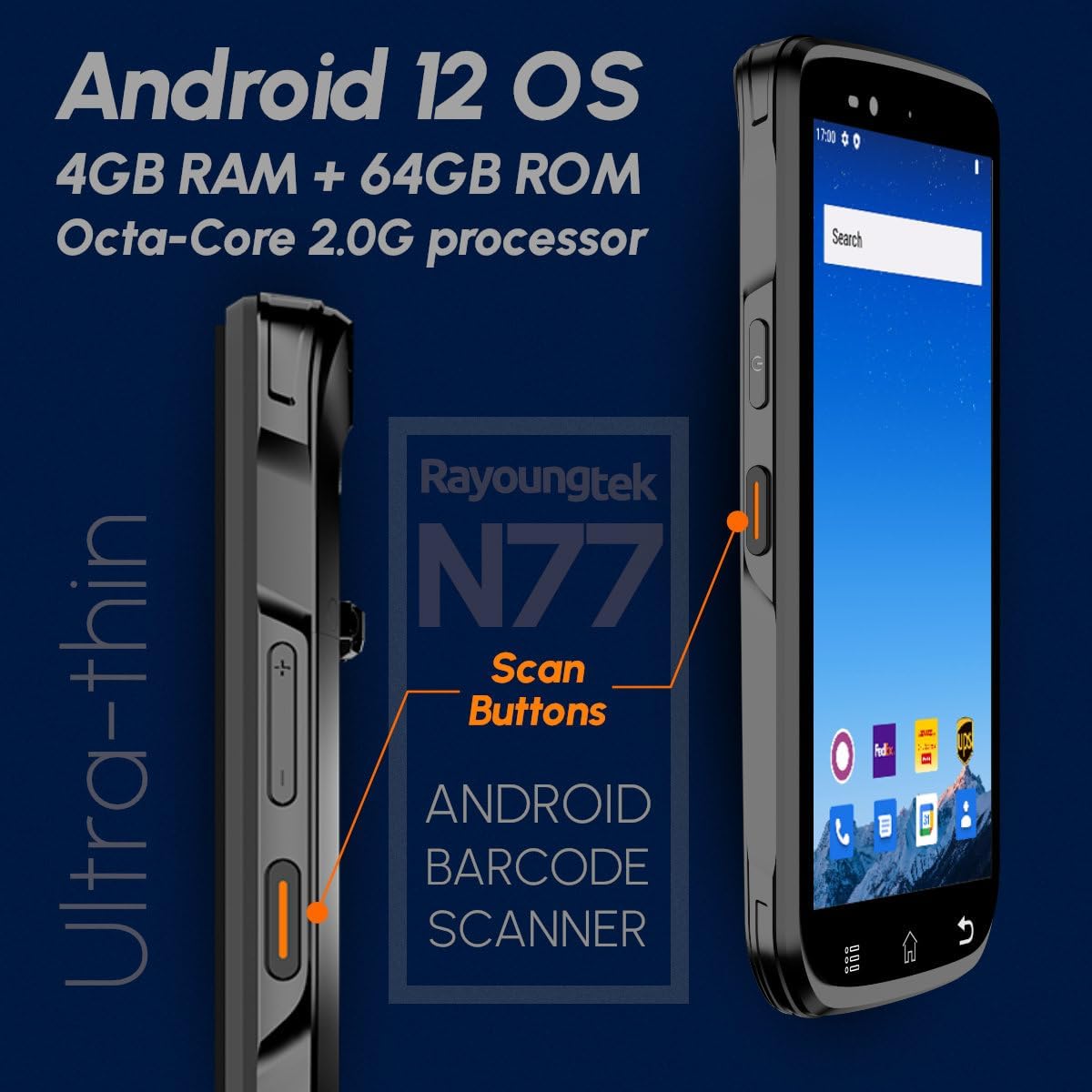 Rayoungtek Android Barcode Scanner 4+64GB Built-in Zebra SE4710 1D/2D/QR Barcode Scan Engine 4G Wireless PDA Enterprise Mobile Computer with Charging Dock for Warehouse & Logistics