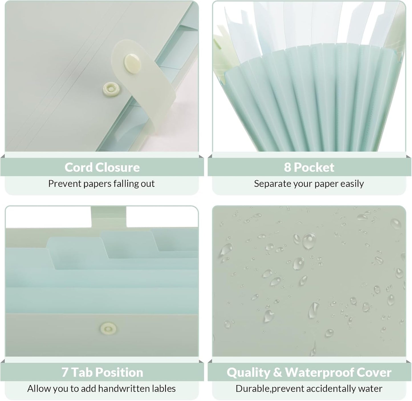 SKYDUE Expanding File Organizer with 8 Pockets, Accordion File Folders with Labels, Portable Document Paper Bill Receipt Organizer, Home College School Office Supplies, Letter Size,Light Green