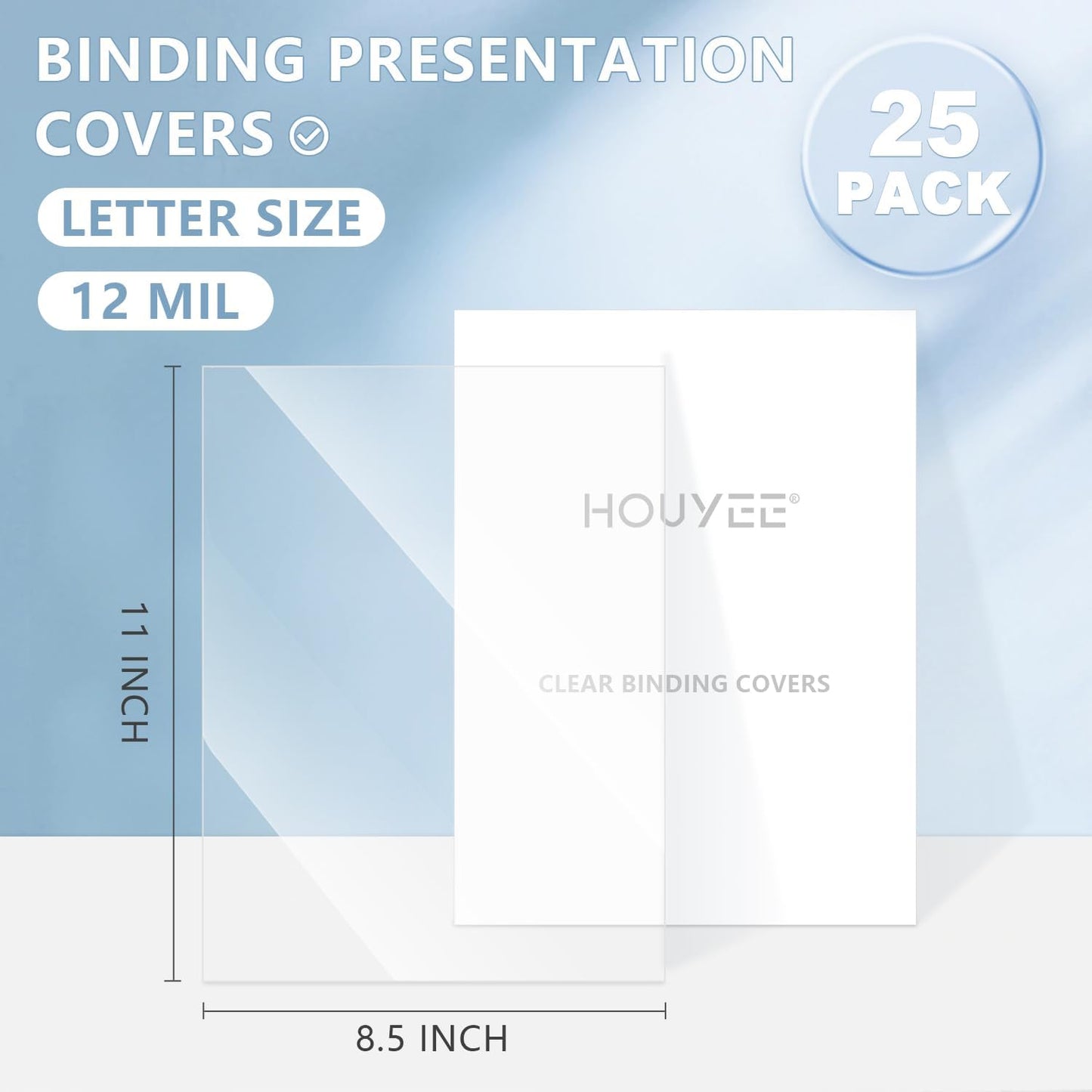 HOUYEE 25 Pack 12 Mil PVC Binding Presentation Covers,Clear Report Covers, Letter Size, 8.5x11 Inches