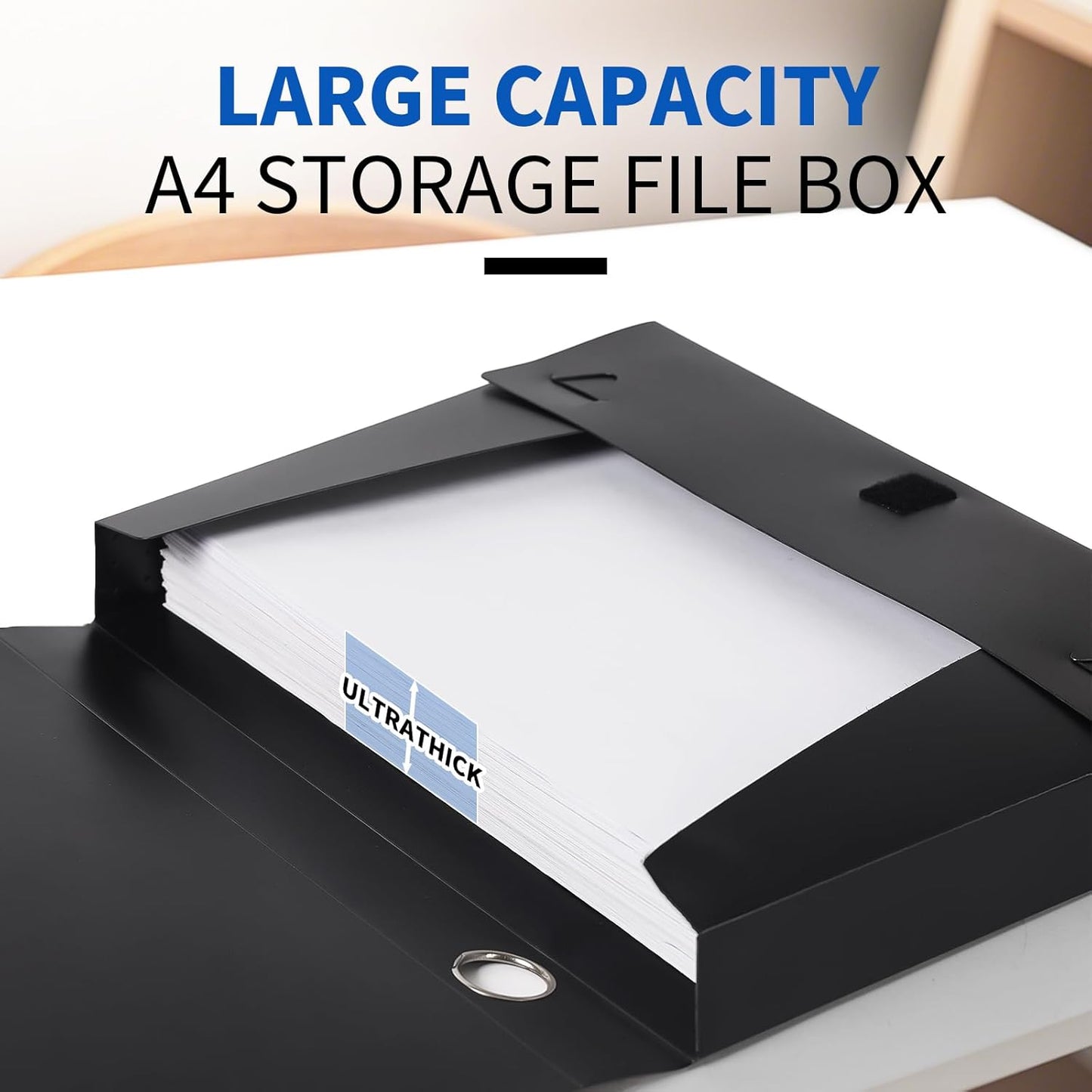 Plastic File Box Archive Storage Case with Lid, 12.2" × 9.4" × 1.6", Letter & A4 Paper, Office Document Organizer Case (Black, 6)