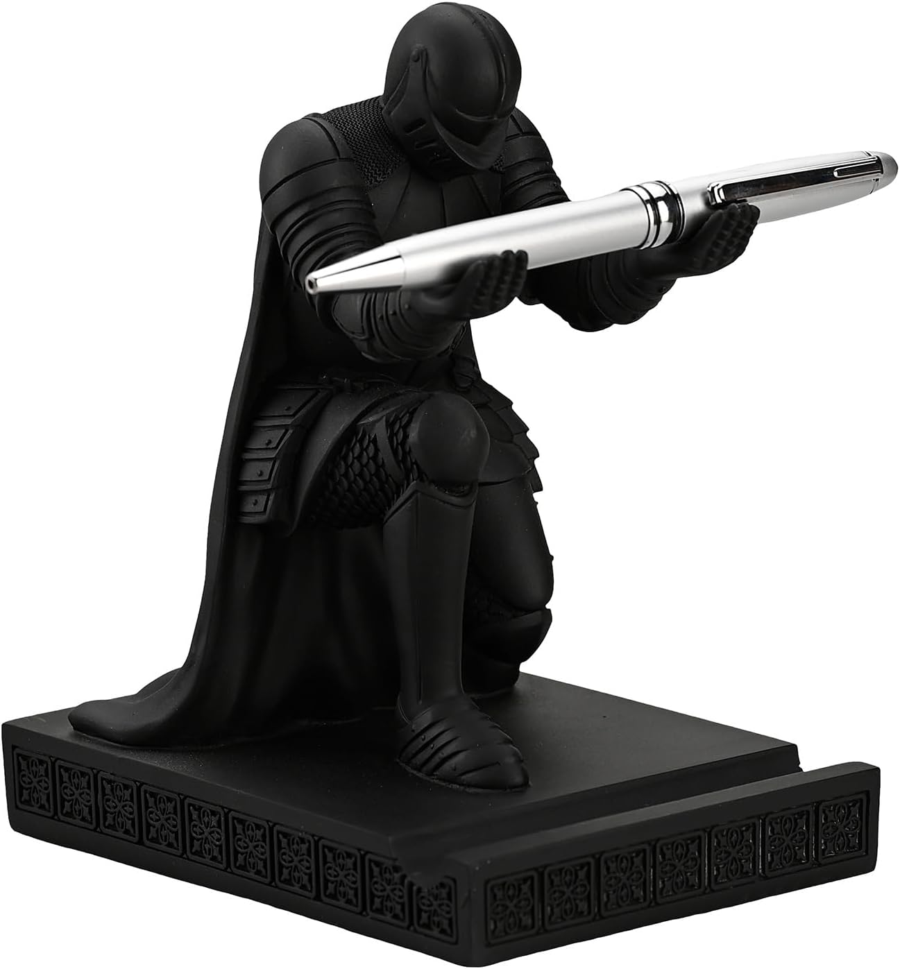 Windbreaker Soldier Knight Pen Holder Personalized Desk Accessory, Mobile Phone & Gaming Controller Holder, Device Stand Gift for Medieval Enthusiasts (Black)