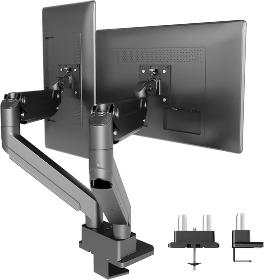Claiks Dual Monitor Mount for Max 35 inch Screens Stand up to Max 89 lbs, Ergonomic Gas Spring Heavy-Duty Adjustable Monitor Arm, with Clamp and Grommet Base, VESA Mounting Holes 75&100mm, Black