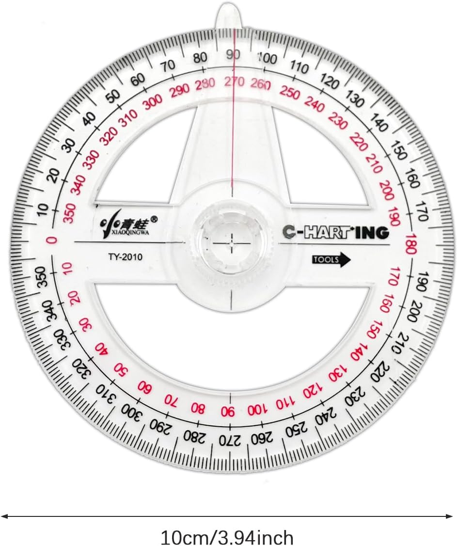 360° Protractor Set (20-Pack) – Clear Plastic Math Protractors for Geometry, Drafting & Angle Measurement – 4-Inch Swing Arm Protractor Ruler for Students, Engineers & Artists