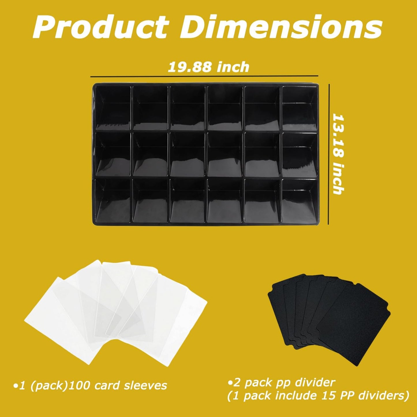 2-Pack Card Sorting Tray with 18 Compartments Each Trading Cards Organizer for Raw, Sleeved & Toploader Storage Includes 100 Sleeves & 30 PP Dividers Label-Friendly, Stackable Storage Solution