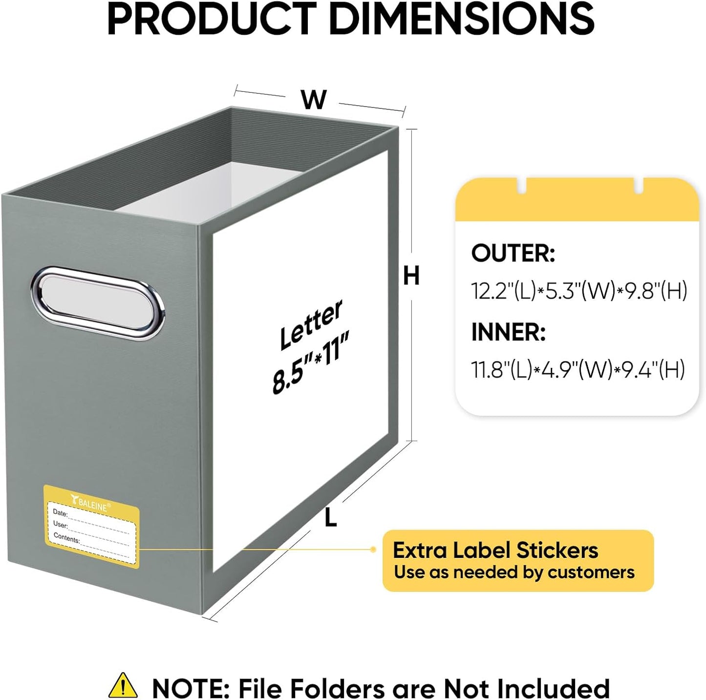 BALEINE File Organizer Box, Cardboard File Folder Organizer with Handle for Letter Size, Portable Collapsible Hanging Filing Box for Home Office Document Storage (2 Pack, Grey)