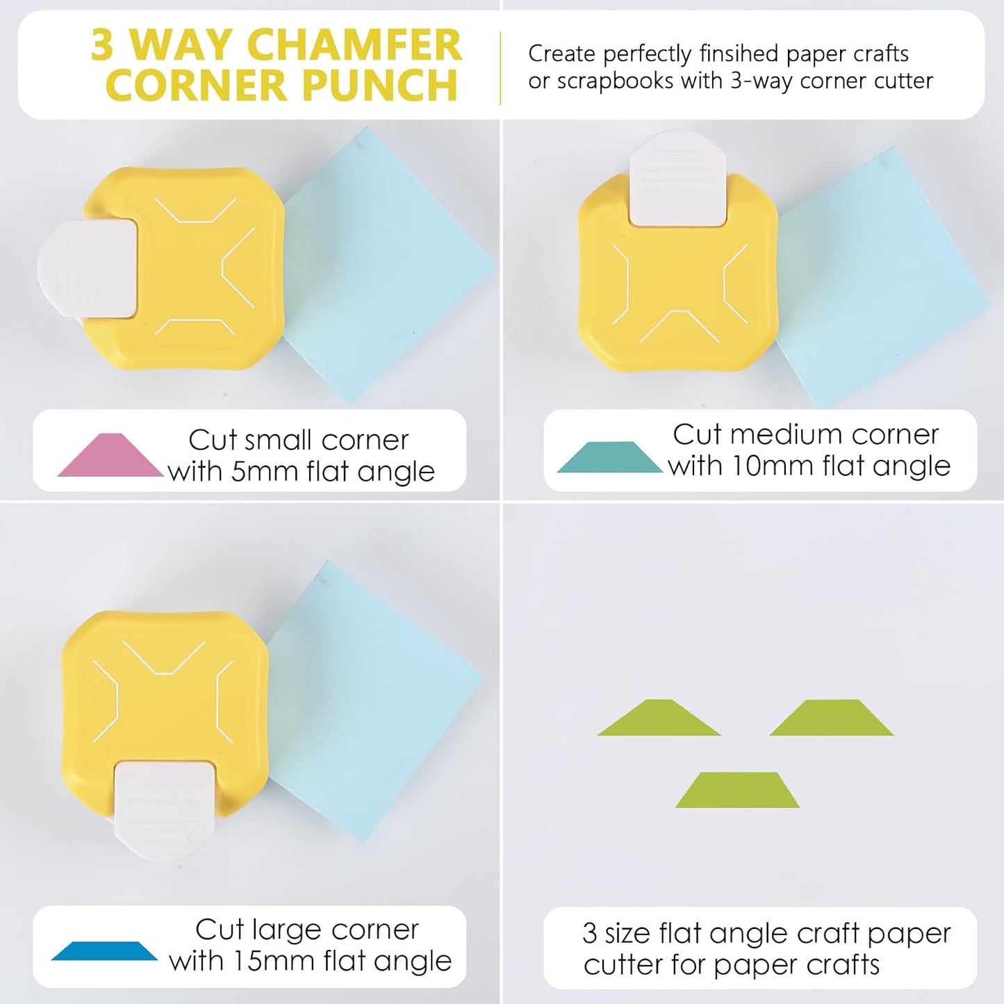 3 in 1 Diagonal Corner Punch, 3 Way Corner Paper Punch for Paper Crafts, Journals, Greeting Cards, Postcards, DIY Projects, Invitations Cards, Gift Tags, and Scrapbooking