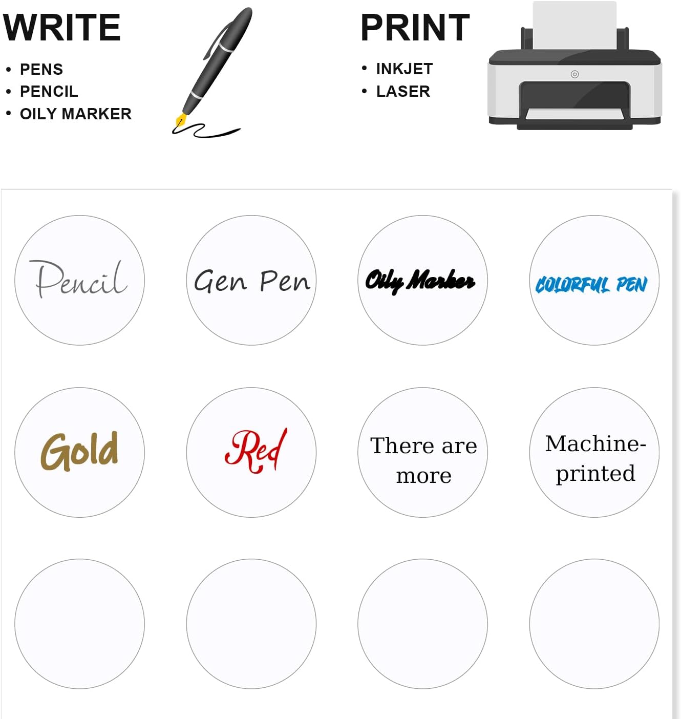 Methdic 1.5" Diameter High Visibility Printable Round Labels，Matte White，600 Customizable Blank Stickers