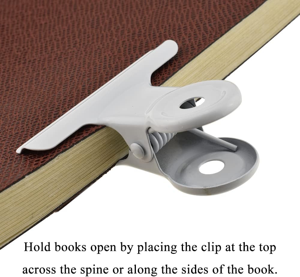 HAHIYO 2.5inch White Bulldog Clips Metal File Hinge Binder Clips Clamps Save Space Strong Spring Jaws Rock Solid Grip Book Lay Flat Deburred Edge for Hang Photos Wall Grid Dog Food 9PCS