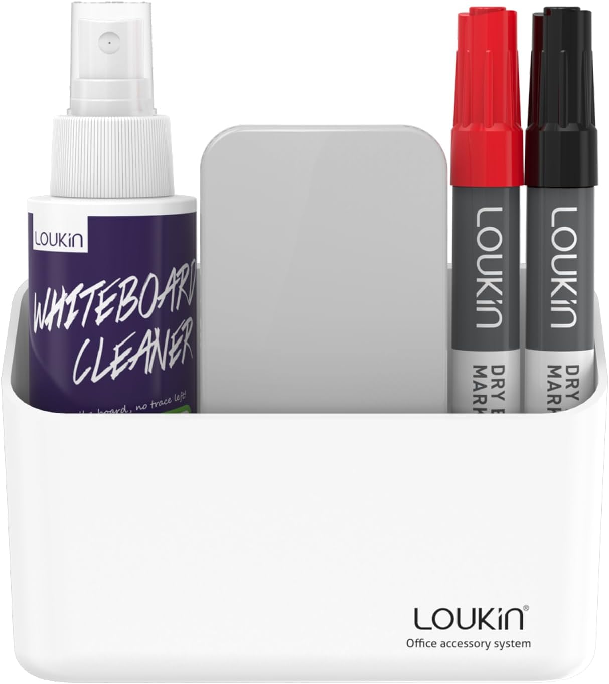 loukin Magnetic Marker Holder Set, Dry Erase Marker Holder, Dry Erase Accessory Tray Set (Includes 1 Eraser, 1 Cleaner, 2 Dry Erase Markers), Ideal for Office, School or Home Use(White)
