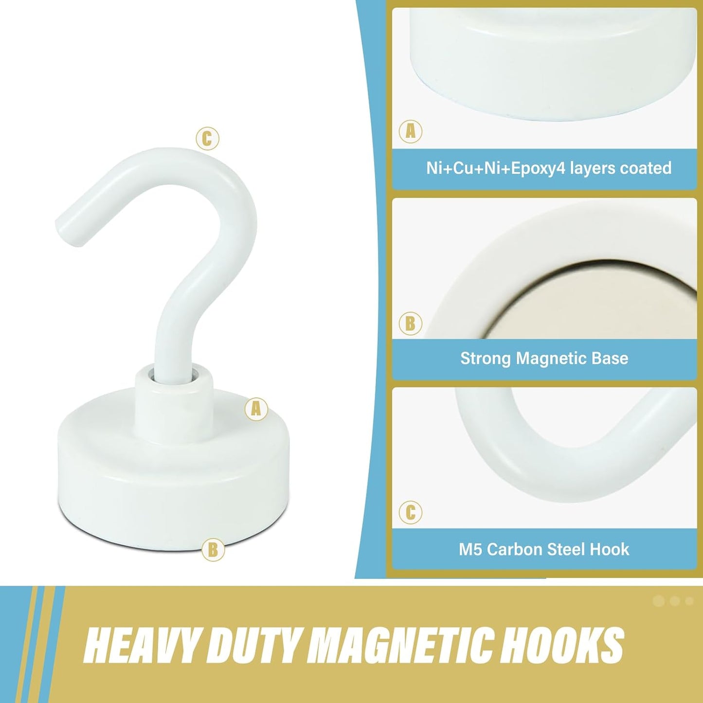Neosmuk Magnetic Hooks,Heavy Duty Earth Magnets with Hook for Refrigerator, Extra Strong Cruise Hook for Hanging, Magnetic Hanger for Cabins, Grill (Creamy White, Pack of 4)
