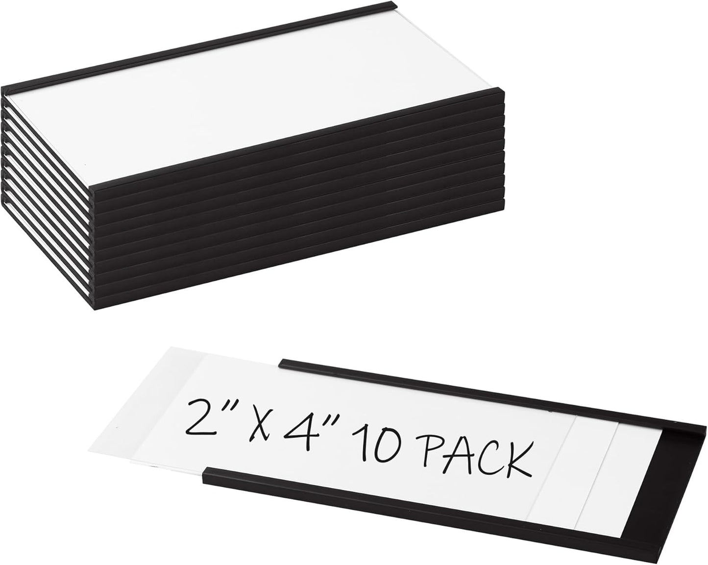 Realth C Channel Magnetic Label Holders 10 Pack 2' x 4'' with Paper Inserts and Clear Plastic Protectors, Magnetic Data Card Holders File Cabinet Labels for Metal Racks and Shelves
