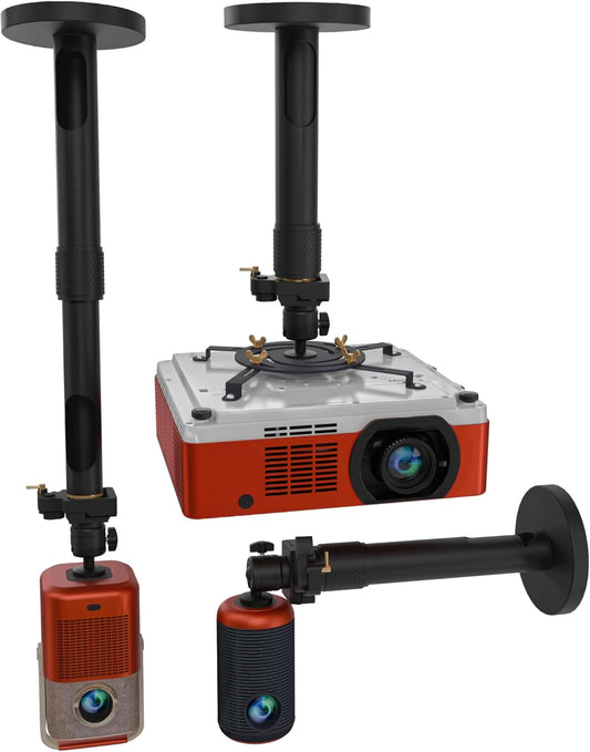 PropVue Universal Projector Mount - Adjustable Ceiling or Wall Mount for Office & Home Mini Projectors - Full Motion, Easy Installation, 360° Swivel, Extendable Length 13.8" to 21"