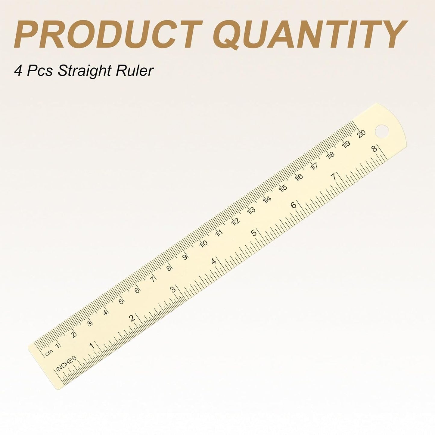 HARFINGTON 4pcs Metal Straight Ruler 20cm Metric SAE Aluminum Alloy Measuring Rulers Scale Tool with Hole for Measure Study Reading Classroom Office, White