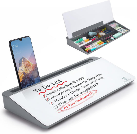Small Desktop Glass Whiteboard Dry-Erase-Board - Computer Keyboard Stand White Board Surface Pad with Drawer, Desk Organizers with Accessories for Office, Home, School Supplies