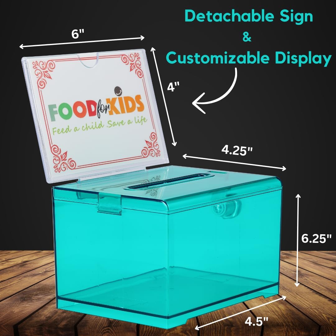 Adir Suggestion Box with Slot and Lock – Acrylic Donation Box for Fundraising, Drawing Box for Raffle, Funraiser Box, Tip Box with Lock - 6.25x4.5x 4 Inches voting box with slot and Sign Holder