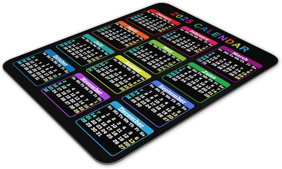 Calendar Mouse pad, 2025 Calendar Color Vertical Edition Natural Rubber Quality Creative Gaming Mouse Pad Rectangle Mouse Personalized Desk Mouse Pad 9.5 inch x 7.9 inch