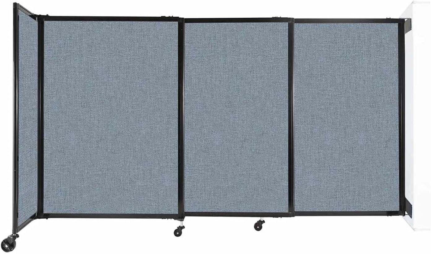 Wall-Mounted Sliding StraightWall Room Divider | Adjustable Widths | Locking Wheels | Room Separator | Up to 7'2" Wide x 4' Tall Powder Blue Fabric Panels