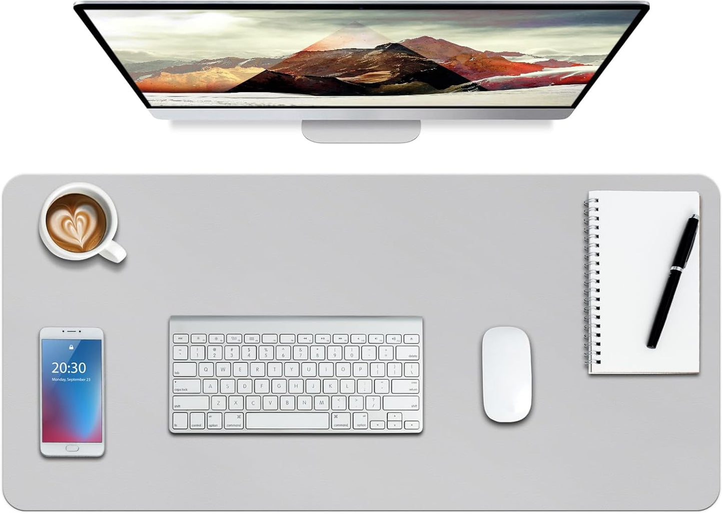 Boutilon Leather Desk Pad Protector,Non-Slip Mouse Pad,Laptop Desk Pad,Office Mouse Mat,Waterproof Leather Desk Blotter,Desk Writing Pad for Office and Home (S-Grey,24"x 14")