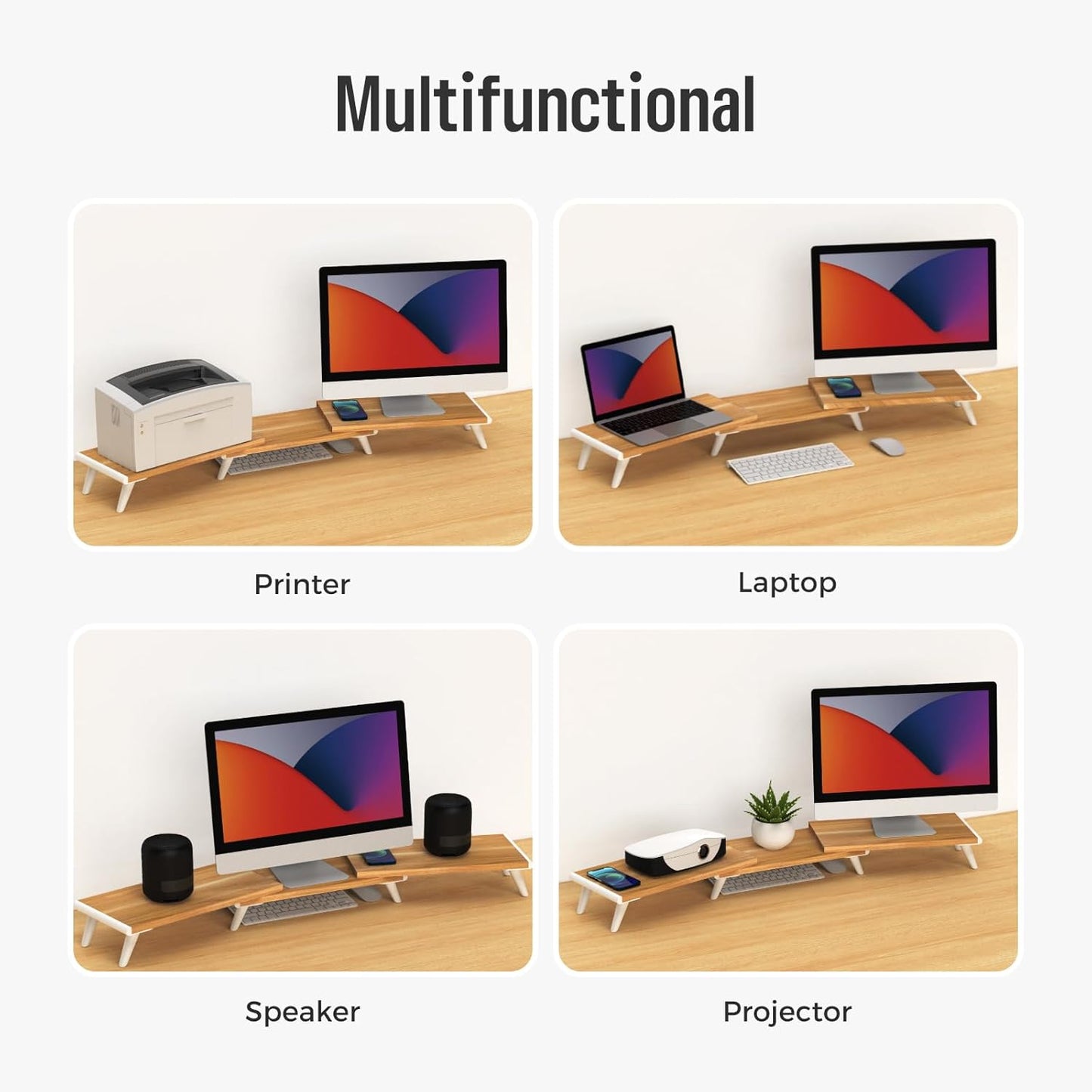loukin Dual Monitor Stand Riser for Desk, 43.6"*8.2"*3.2" Large Computer Stand for 2 Monitors, Laptop, Printer, Length and Angle Adjustable Computer Shelf, Home Office,Max 43.6" Length Natural