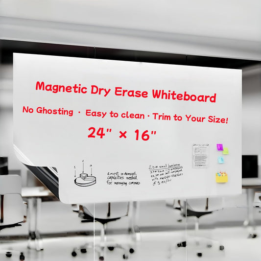 Magnetic Dry Erase Whiteboard 24"x16"- Self-Adhesive Flexible Wall Board Kit with 11 Markers, 6 Magnets, Magnetic Eraser & Holder - Ultra Smooth Writing,Effortless Clean for Office, Home, School