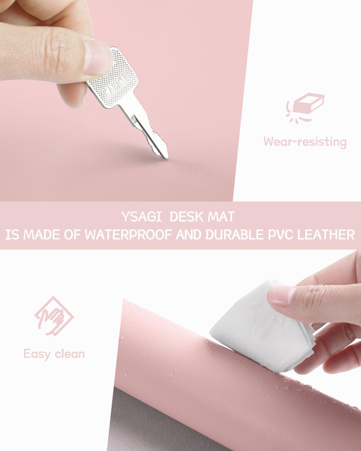 YSAGi Non-Slip Leather Desk Pad Long Size, Waterproof Laptop Computer Desk Keyboard Mat, Table Protector Blotter Mat, Large Mouse Pad for Office/Work/Home/Decor(Pink, 47" x 17")