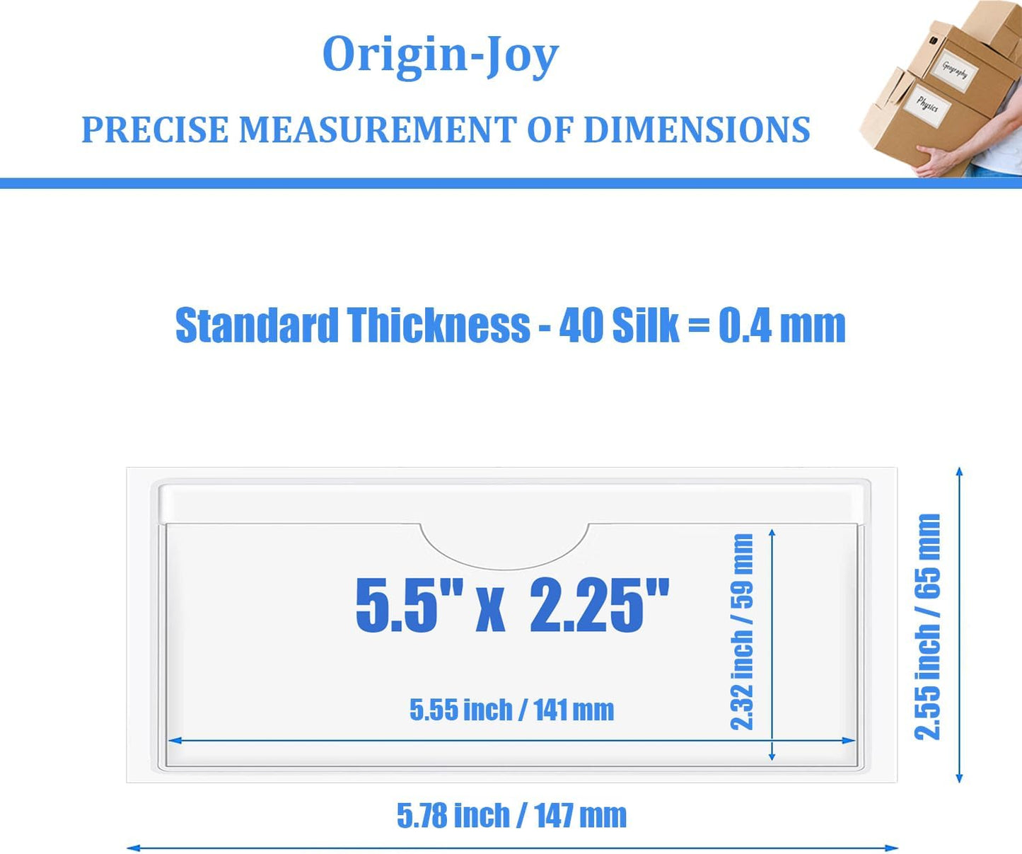 Origin-Joy 25 PCS Self-Adhesive Index Label Pockets, Clear Plastic Peel & Stick Card Holders with Top Open for Loading (5.5 x 2.25 inch)