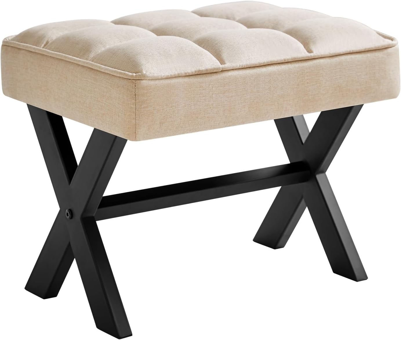 IBUYKE Small 12" H Footrest Stool, Square Linen Foot Stool with Metal X-Leg, Multi-Use as Small Side Table, Step Stool for Living Room, Bedroom, Entryway, Office, Linen WBD011Y