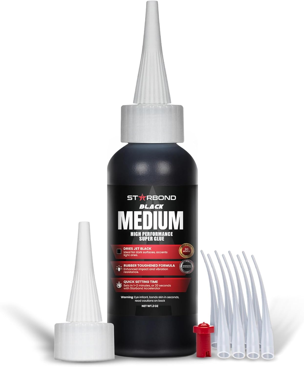 Starbond Black Medium CA Glue, Premium Cyanoacrylate Super Glue, Crack Filler 150 CPS Viscosity, for Woodworking, Woodturning, Carpentry, Guitar, RC, Hobby, 2oz