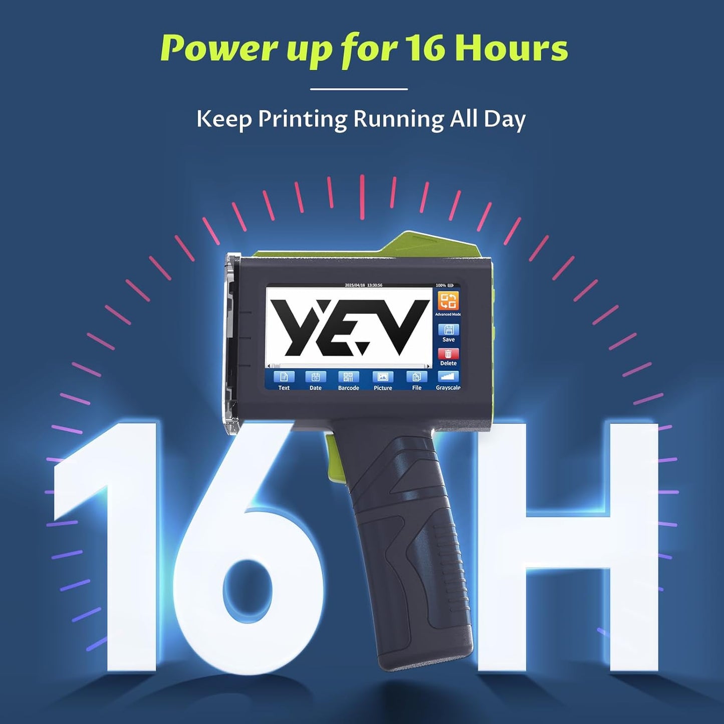 YEV Handheld Inkiet Printer V127 Newly Enhanced 16-Hour Continuous Printing 5 Wheel Support for Printing Batch Numbers, Logos, Serial Numbers, Barcodes, and QR Codes on Diverse Materials (Green)