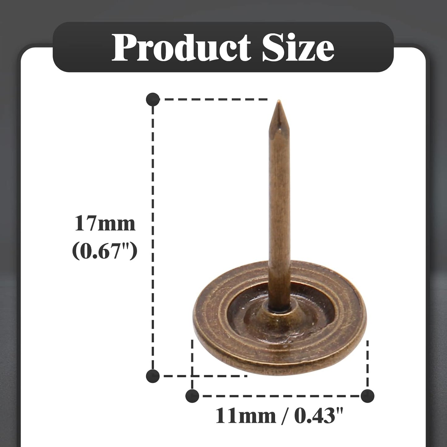 Piutouyar Bronze Flat Head Upholstery Tacks, Decorative Tack, Furniture Tacks Pins 11mm x 17mm / 0.43 Inch x 0.67 Inch, Upholstery Nails for Sofa, Door, Jewelry Box(100Pcs)