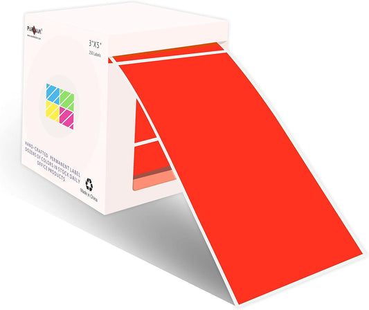 PARLAIM 3" x 5" Rectangle Color Coding Labels,250 per Dispenser Box Roll Square Label Inventory Stickers(Fluorescent Red)