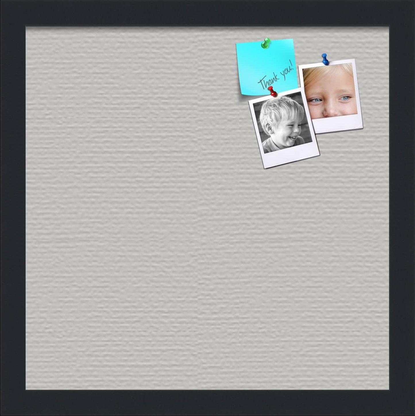 PinPix 14x14 Inch Cork Bulletin Board. This Decorative Framed Pin Board Comes with Light Stone Design and a Satin Black Frame. Ideal for Home Office Decor or Message Board (PinPix-1809)