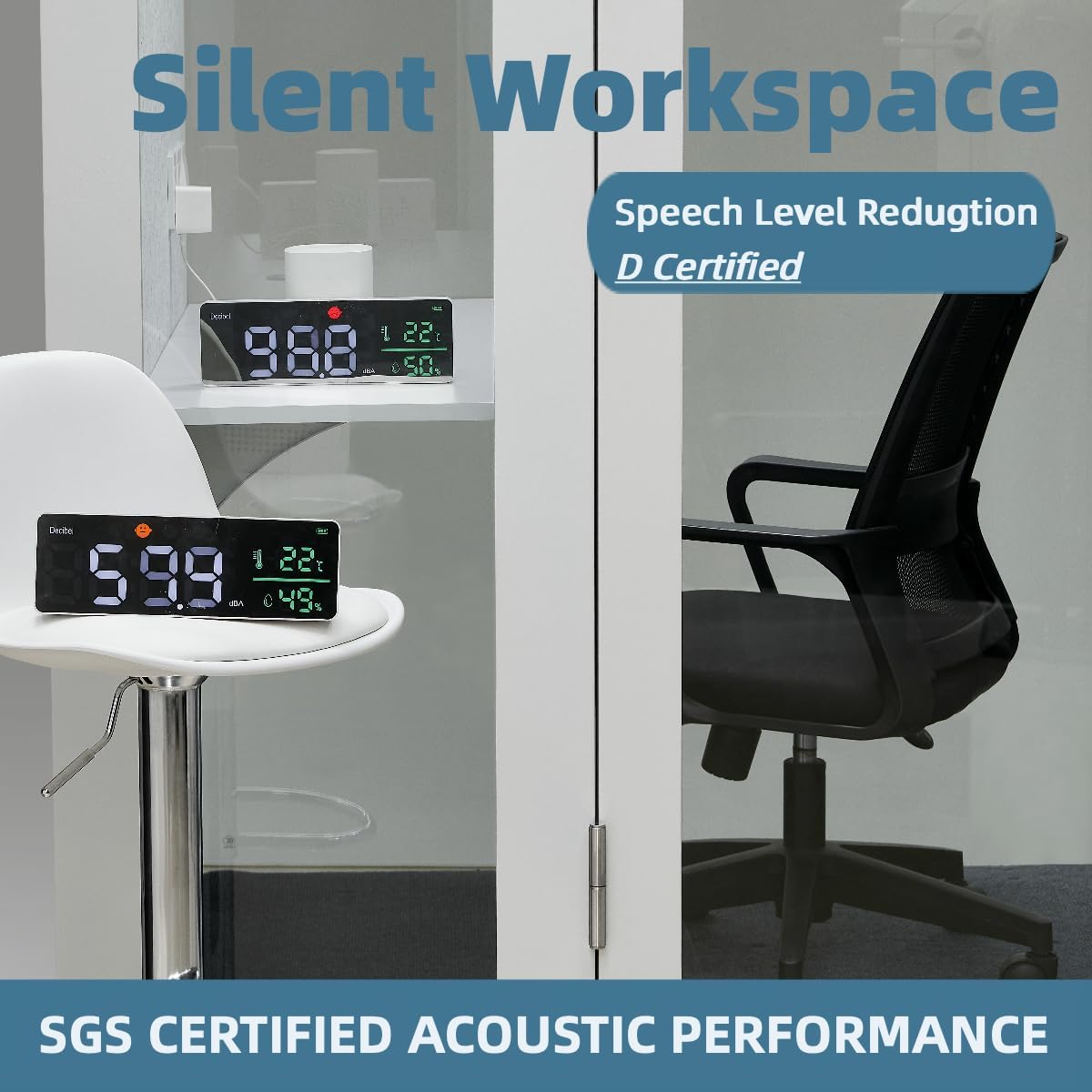 Solo Office Pod, Sound Pod, Mobile Office Pod Booth, SoundProof Booth for Office, Privacy pod, Mobile Roller with Desk, LED Light, Centrifugal Fans and AC USB Ports - White/Smoked Glass