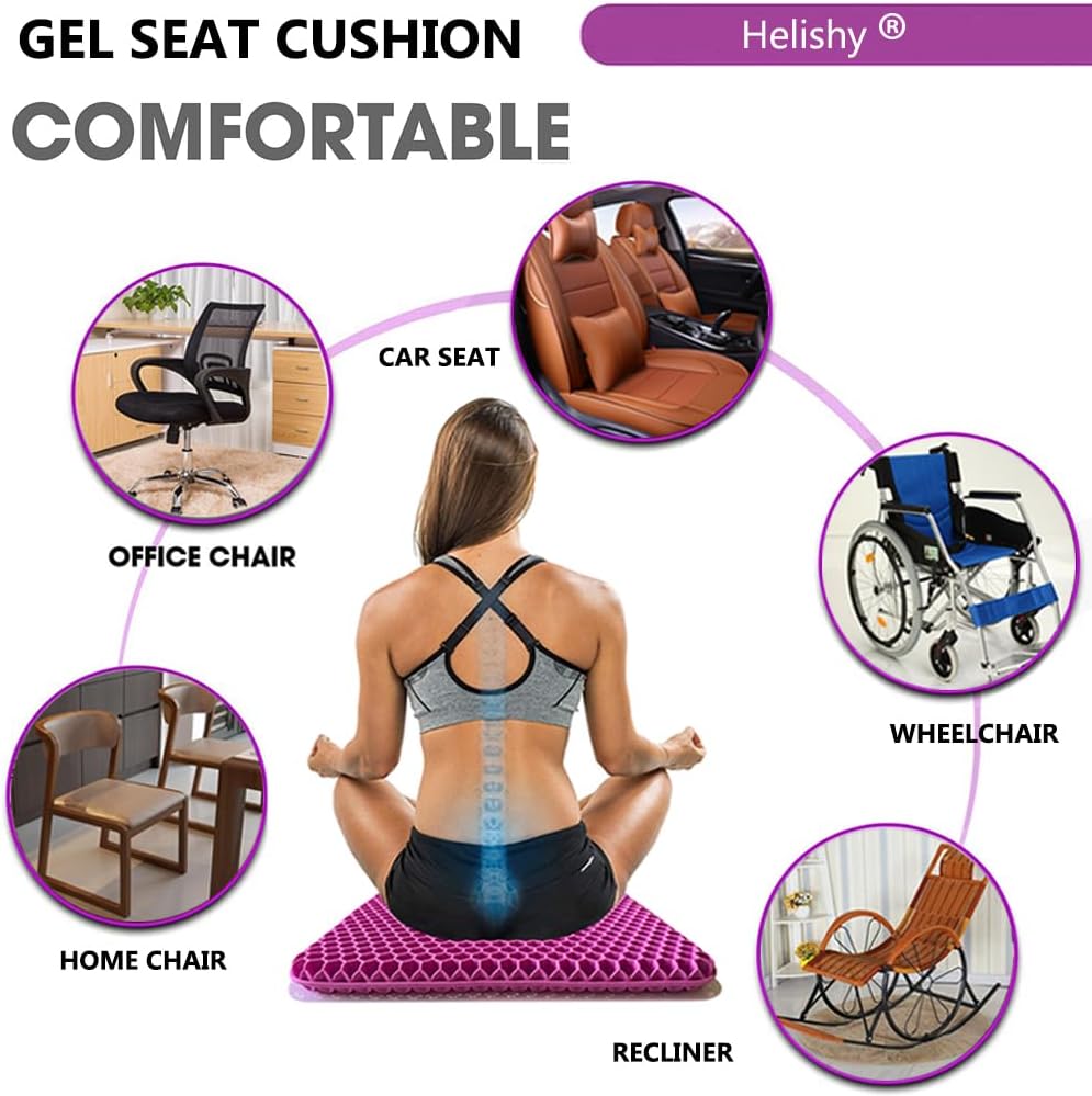 Gel Seat Cushion, Egg Seat Cushion for Tailbone, Back, Sciatica Pain Relief - Gel Enhanced Chair Pads with Non-Slip Cover for Office Home Chair Car Seat Wheelchair (Standard, Violet)