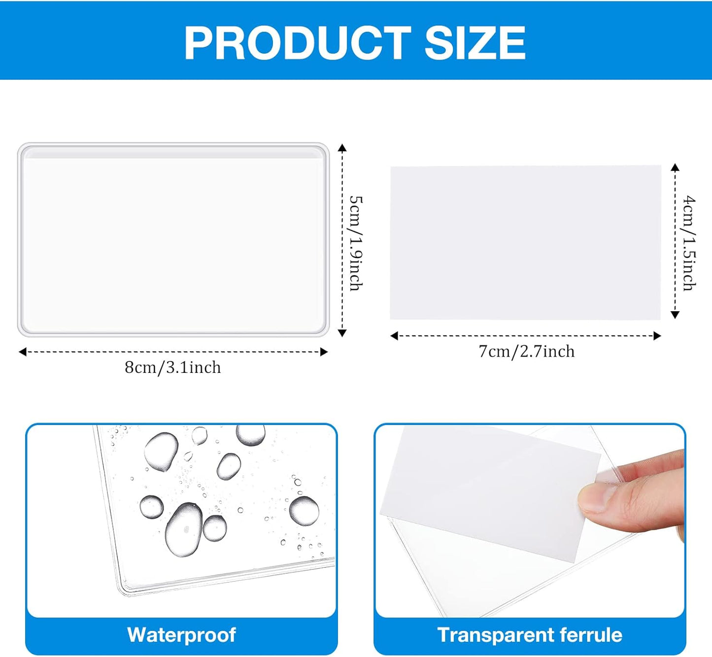 Geyee 100 Self-adhesive Index Card Pockets Label Pockets sleeves with Top Open for Business Cards, Clear Plastic Sticky Labels Holders for Storage Bins Library Cards, Organizing Totes Shelves