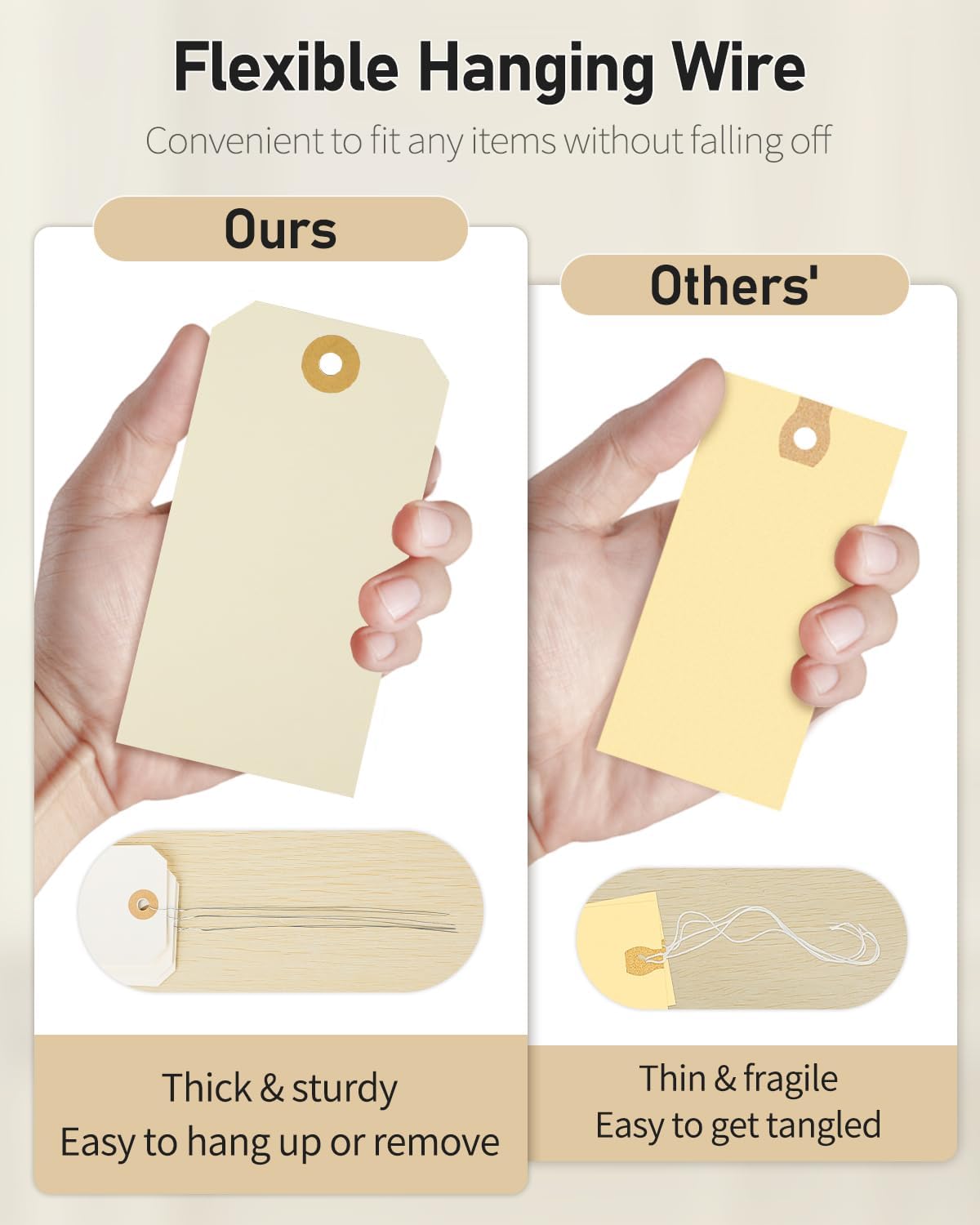 Uniclife 100 Pcs Manila Tags: 4.7 Inch Paper Hang Tags with Reinforced Eyelet and Flexible Wire