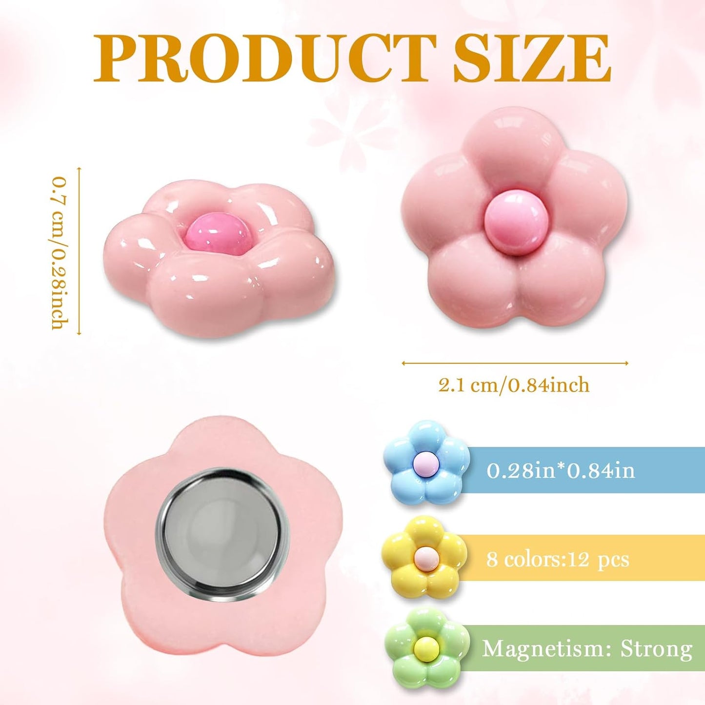 Qualsen Fridge Magnets Cute – 12 PCS Colorful Flower Magnet for Girls, Small Strong Decorative Magnets for Locker, Whiteboard, Refrigerator, Home (8 Colors)