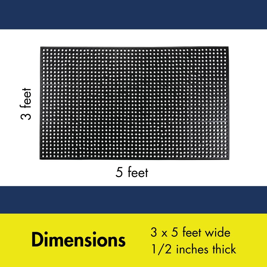 NoTrax 3' x 5' Anti-Fatigue Lightweight Restaurant Rubber Floor Mat with Drainage Holes, Beveled Edges, Non-Slip Mats, Black, T30 Competitor, T30S0035BL