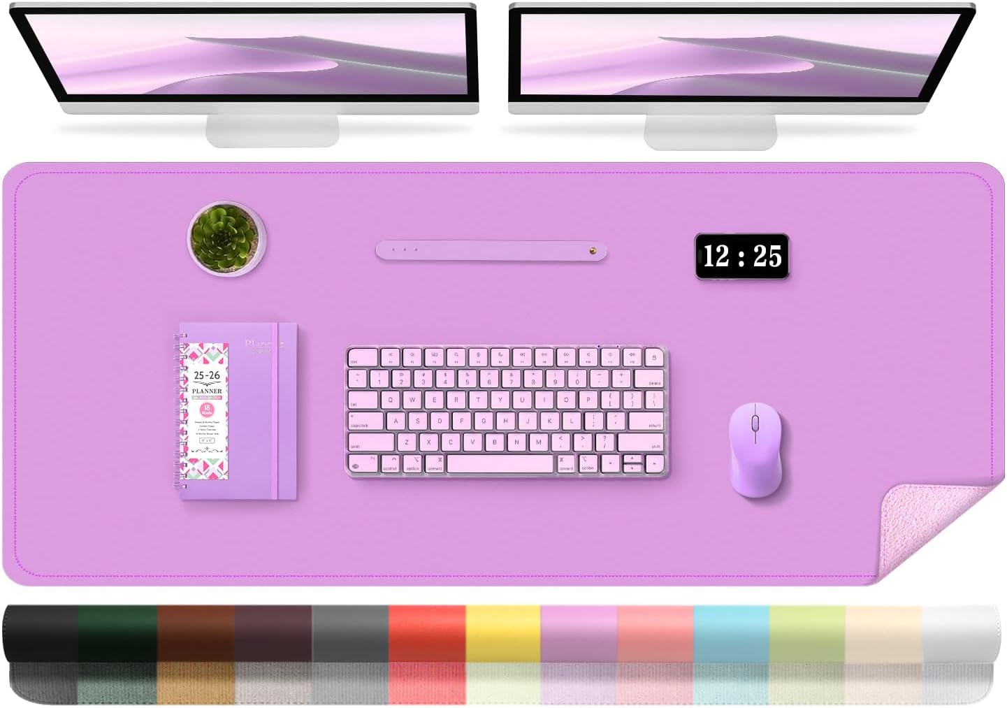 Lilac Leather Desk Pad, 47.2'' x 23.6'', Suede Base, Non-Slip, Waterproof Office & Home Writing Pad