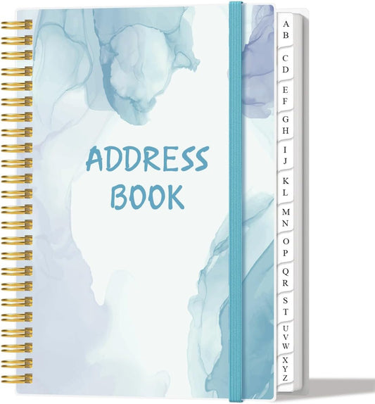 Address Book with Alphabetical Tabs - A5 Telephone & Address Book with Address Contacts, Special Date, Phone, Birthday & Internet Login Password for Home and Office, 6.2" x 8.5", Blue Watercolor