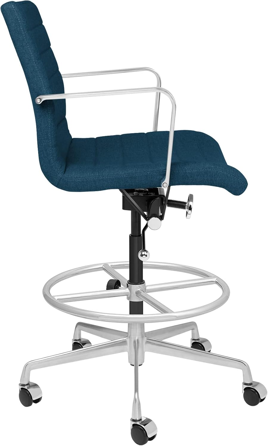 Laura Davidson Furniture SOHO II Ribbed Drafting Chair for Standing Desks, Standing Desk Chair - Ergonomically Designed, Draft Height, Arm Rest & Cushion, Made of Poly-Cotton Fabric,Dark Blue Fabric