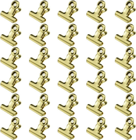 HAHIYO 0.87inch Light Gold Bulldog Clips Metal File Hinge Binder Clips Clamps Save Space Strong Spring Jaws Rock Solid Grip Book Lay Flat Deburred Edge for Hang Photos Wall Grid Dog Food 30PCS