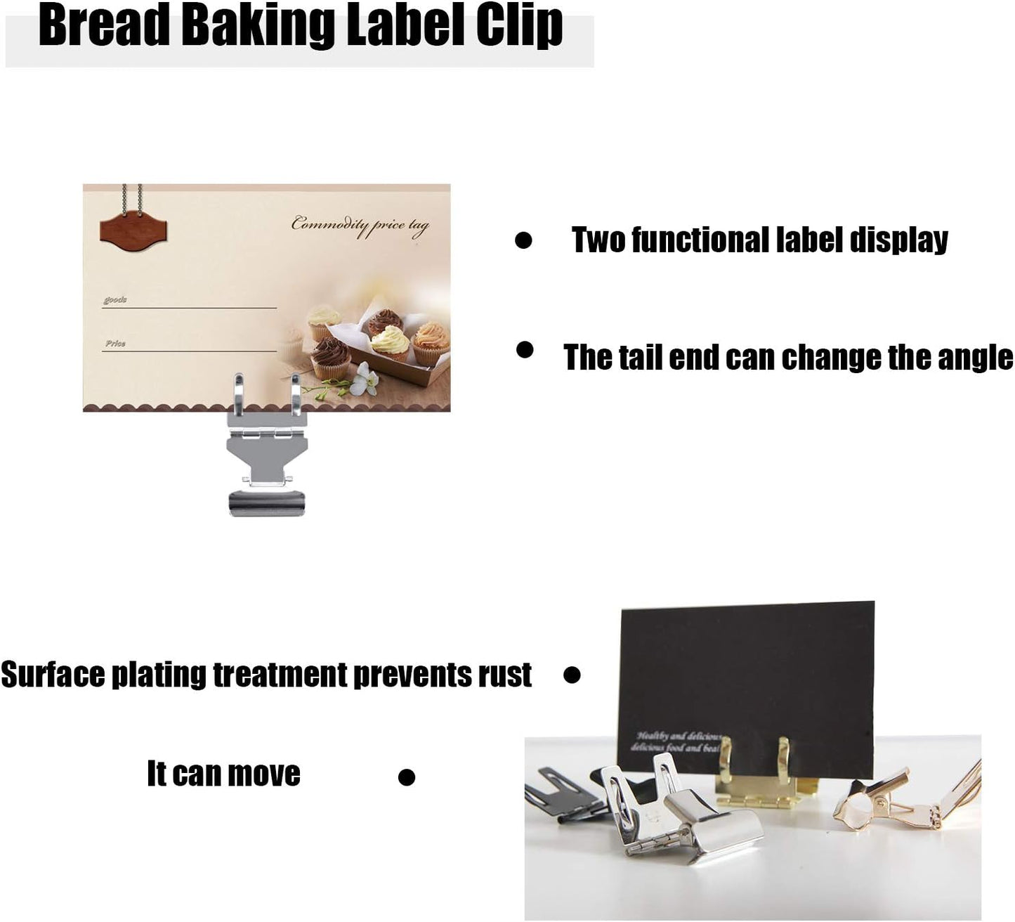 Metal POP Clip Sign Stand Holder, Bread Store Price Tag Card Holder, Advertising Display Clip Holder (Rose Gold, 20Pack)