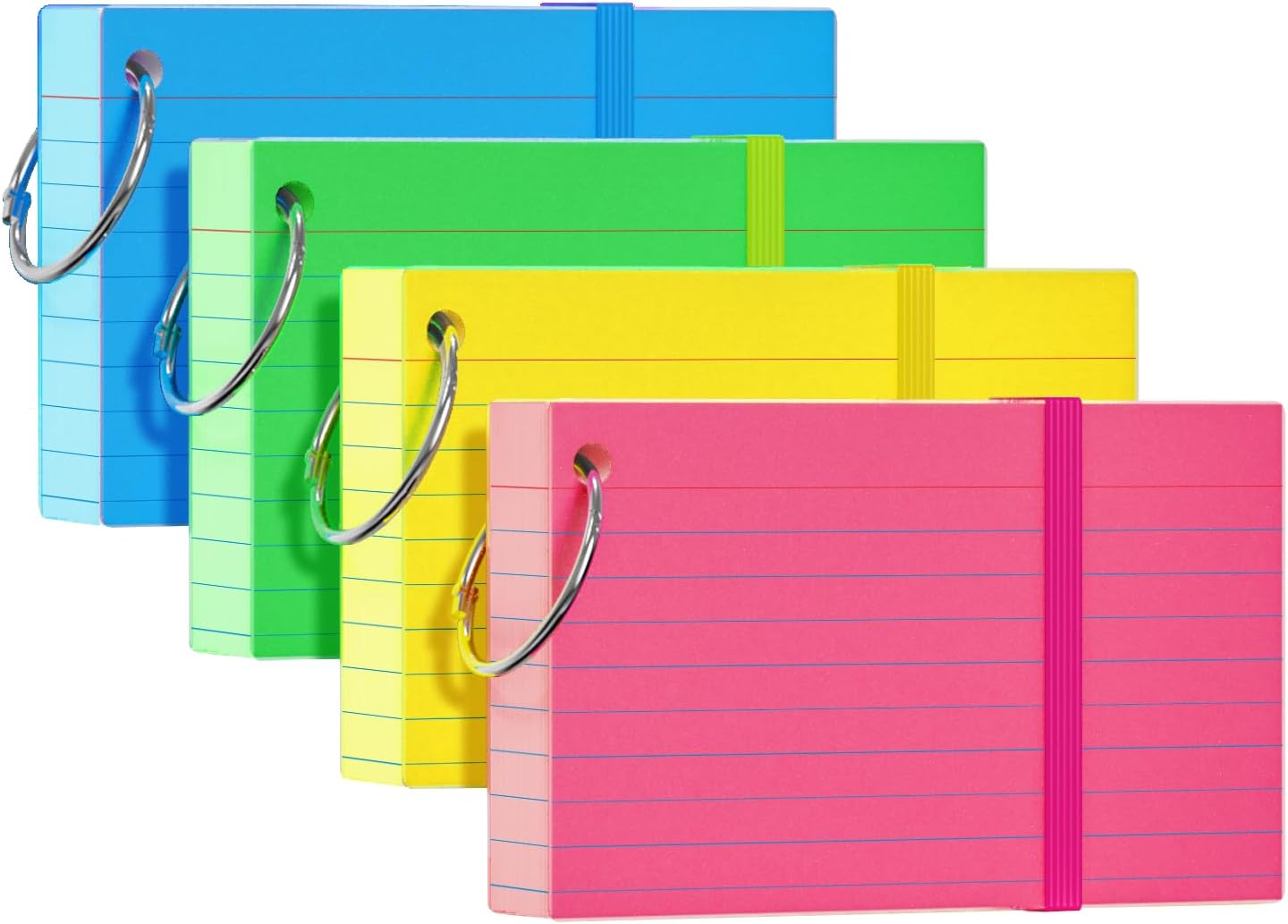 Colored Index Cards 3x5, YIZUUN Flash Cards with Ring, 200 PCS, Ruled Note Cards, Flash Cards for Studying, 3x5 Note Cards for Office, Home, School