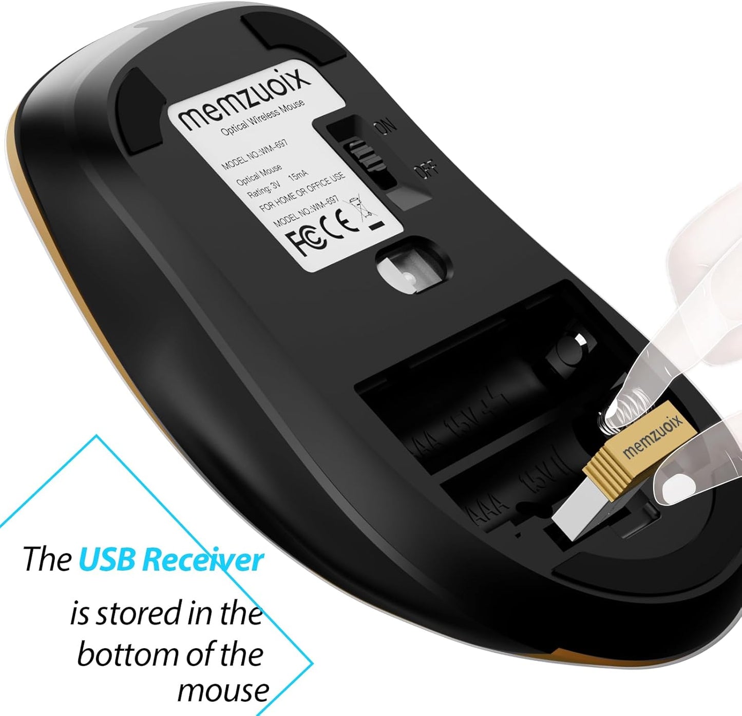 memzuoix 2.4G Wireless Mouse, 1400 DPI Mobile Optical Cordless Mouse with USB Receiver, Portable Computer Mice Wireless Mice for Laptop, PC, Desktop, MacBook, 5 Buttons (Gold)