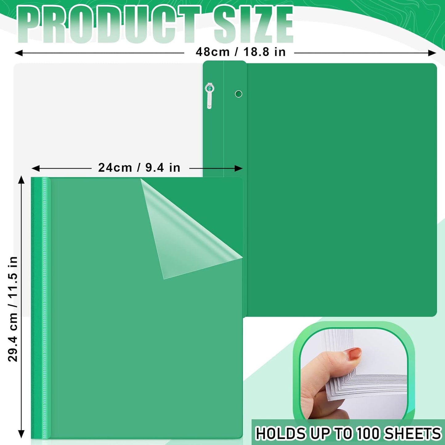 Teling 48 Pcs Clear Front Report Covers with Prongs Plastic Presentation Folders 3 Prong Resume Portfolio Folder for School(Green)