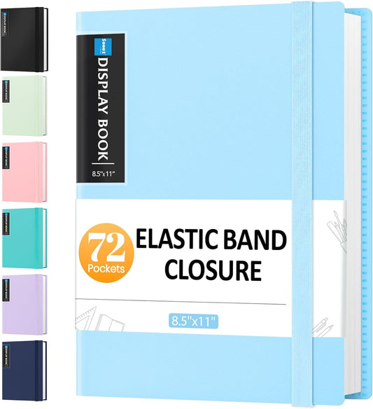 Sooez 72 Pocket Binder with Plastic Sleeves & Elastic Band, Large Capacity 8.5x11 Presentation Book Display 144 Pages, Art Portfolio Document Folder with Clear Sheet Protectors for Office School