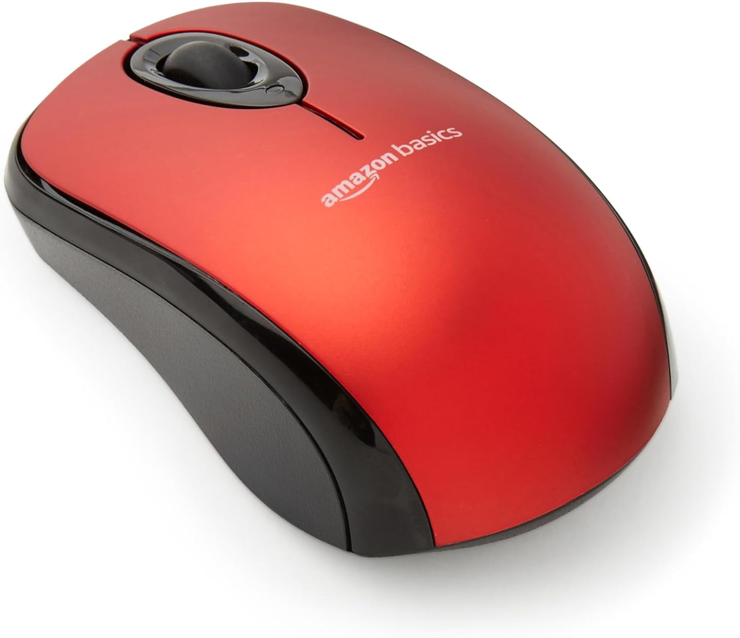 Amazon Basics 2.4 GHz Optical Wireless Mouse for Laptop and Computer, USB Nano Receiver, Red