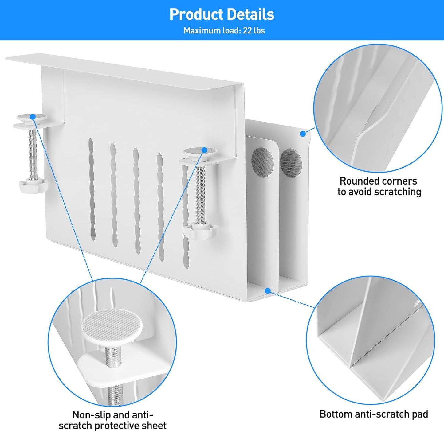 MAXECHO Desk Side Storage, Under Desk Laptop Mount, Table Side Hanging File Organizer, No Drill Clamp On Cable Management Tray, Laptop Holder with Magnetic Pen Holder for Office and Home, Load 22 Lbs